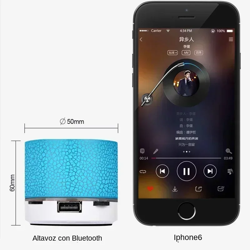 Mini Bluetooth Speaker Wireless Loudspeaker Crack LED SD Card USB Subwoofer Portable MP3 Music Sound Column for PC Mobile Phone - Image 4