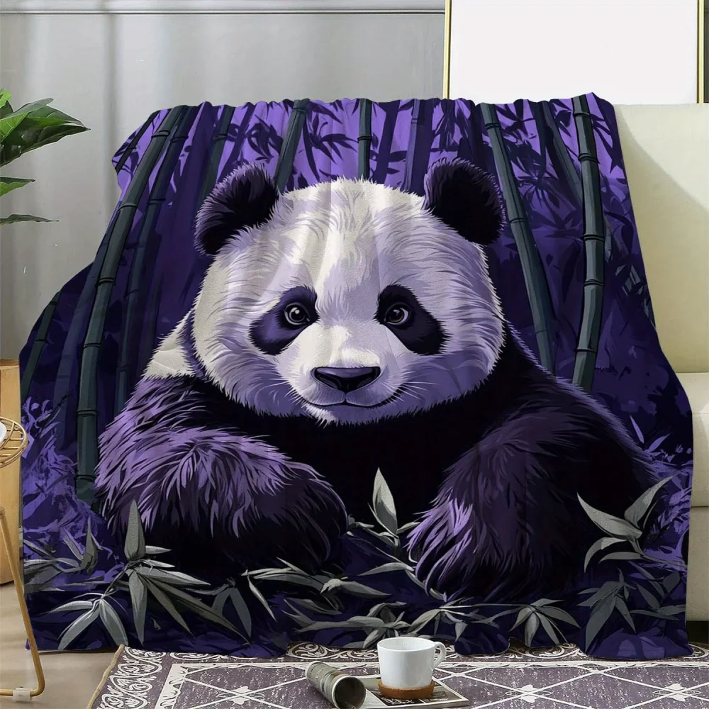 1pc Cozy Bamboo Panda Print Blanket, Soft and Warm Flannel Throw for Sofa, Bed, Car, Office, and Camping, Retro Design with Eleg - Image 5
