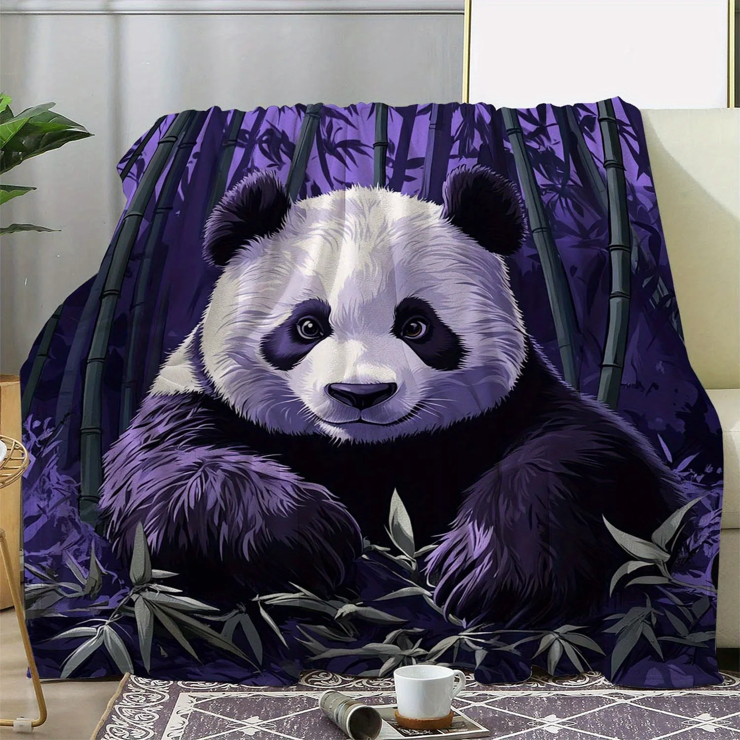 1pc Cozy Bamboo Panda Print Blanket, Soft and Warm Flannel Throw for Sofa, Bed, Car, Office, and Camping, Retro Design with Eleg - Image 5