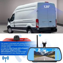 Automotive brake LED light auxiliary camera for Ford Transit Van 2015-2020, equipped with 7-inch rearview mirror wireless kit