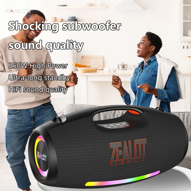 Zealot S89 250W Portable Bluetooth Speaker High Volume Waterproof 48000mAh Wireless TWS Subwoofer Suporrt USB/TF/AUX RGB light. - Image 3