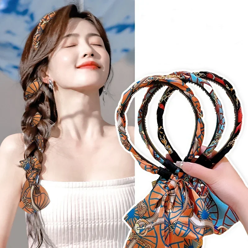 Vintage Long Ribbon Hairband for Women Elegant Hair Accessories Fashion Ribbon Braided Hair Tie Hairband Headwear - Image 2
