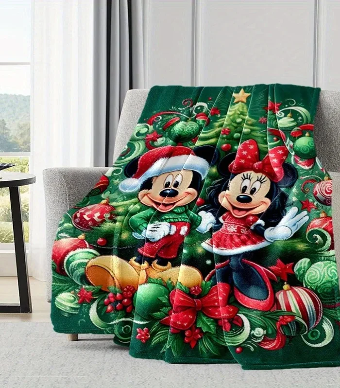 Mickey and Minnie Mouse Christmas Tree Blanket, Designed Holiday Occasions Suitable Sofa Bed Sofas and Travel Christmas Blankets
