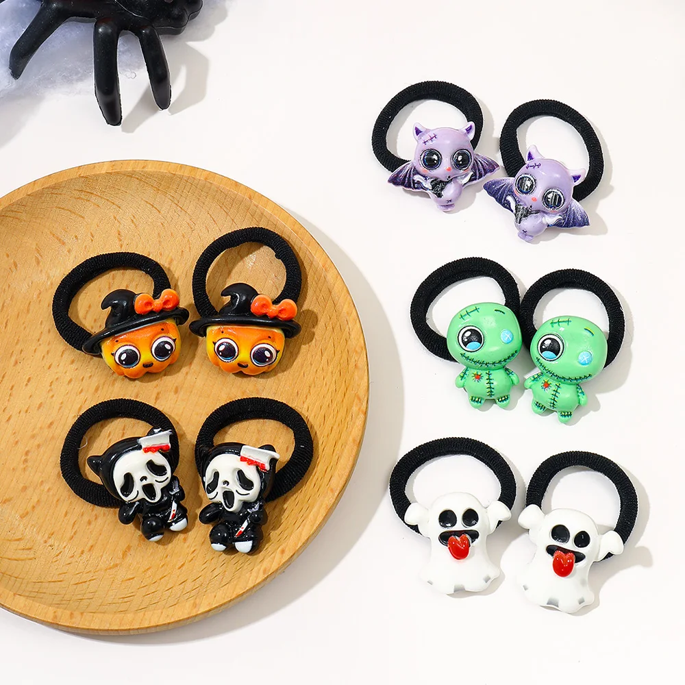 10-Pack Halloween Themed Hair Ties Multi-Color Fashion Ghost Bat Pumpkin Design Cute Girls Gift Set - Image 4