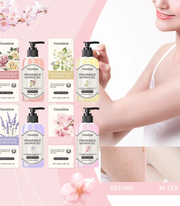 Viareline Fragrance Shower Gel Deep Clean Dirt Moisturizing Nourishing Floral Scent Reduce Dryness Roughness Body Skin Shampoo