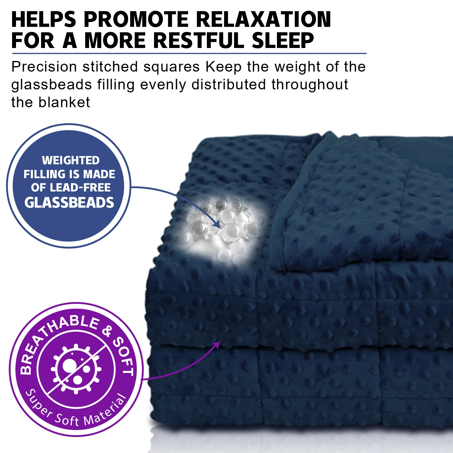 Navy Blue Thick All Season Bed Blankets for Sofa Single Double Couple Soft Minky Weighted Throw Heavy Blanket with Premium Glass - Image 3