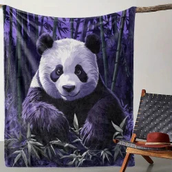 1pc Cozy Bamboo Panda Print Blanket, Soft and Warm Flannel Throw for Sofa, Bed, Car, Office, and Camping, Retro Design with Eleg