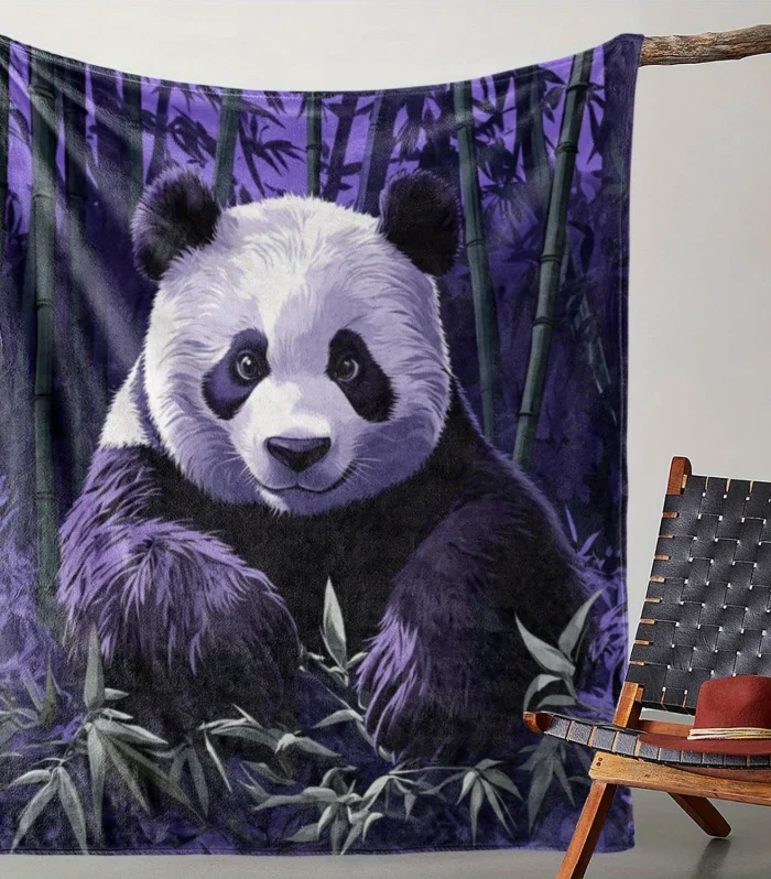 1pc Cozy Bamboo Panda Print Blanket, Soft and Warm Flannel Throw for Sofa, Bed, Car, Office, and Camping, Retro Design with Eleg