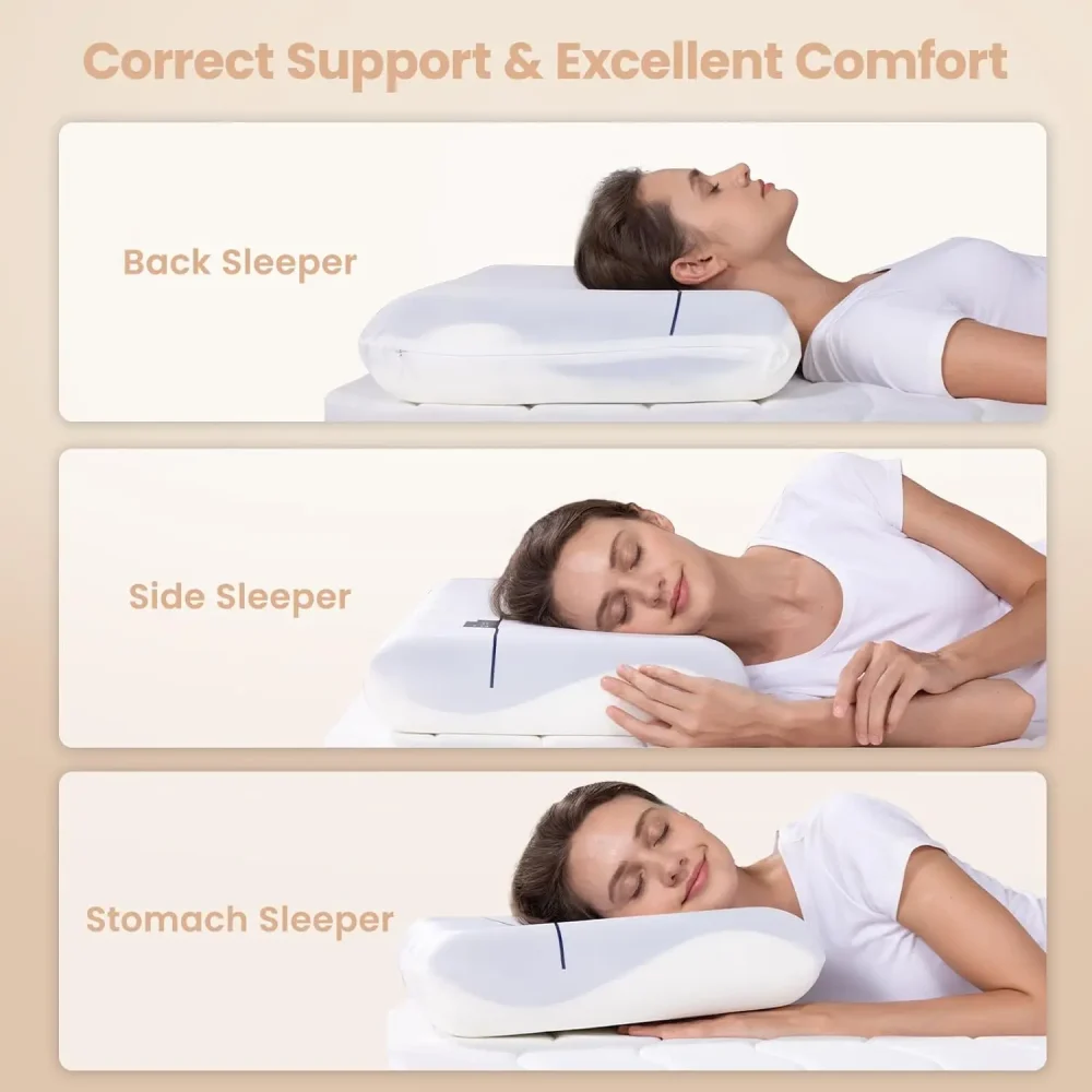 Cooling Memory Foam Pillows,Cervical Neck Pillow for Neck Pain Relief,Soft and Cooling for Back Side Sleeper Pillow - Two-Sided - Image 3