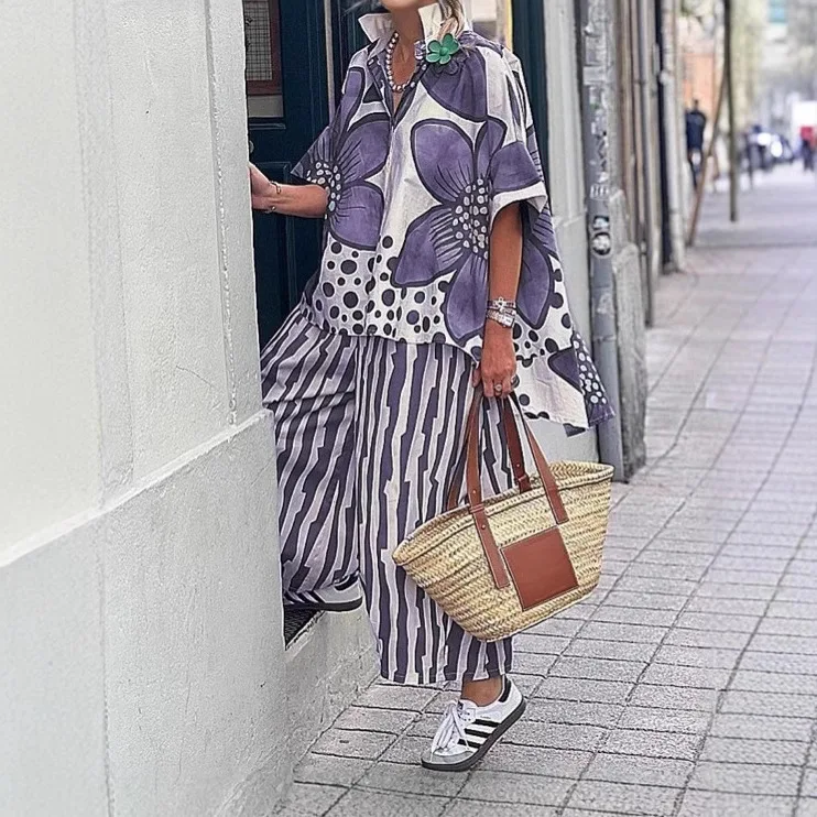 Summer New Long Sleeves Suit Women's Suit Fashion Flower Print Shirts and Trousers Pocket Female Office Blazer 2 Piece Set 2025 - Image 5