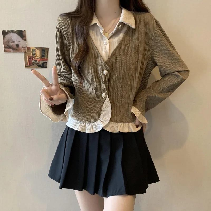 Corduroy Woman Top Tall Full Long Sleeve Aesthetic Elegant Chic Streetwear Clothing Sales Shirts & Blouses for Women Button Up - Image 3