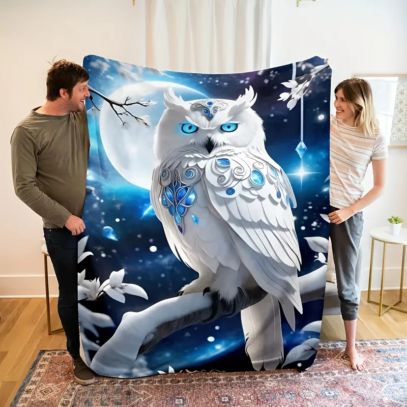 Cozy Owl Print Flannel Throw Blanket - Machine Washable, Soft & Versatile for All Seasons, Perfect for Naps and Sofa Comfort