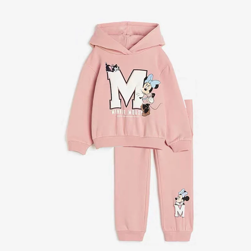 Minnie And Mickey Full Print Hooded Tops Solid Color Leggings Two-piece New Children Cartoon Sweatshirt+Pants Baby Clothes Set - Image 4