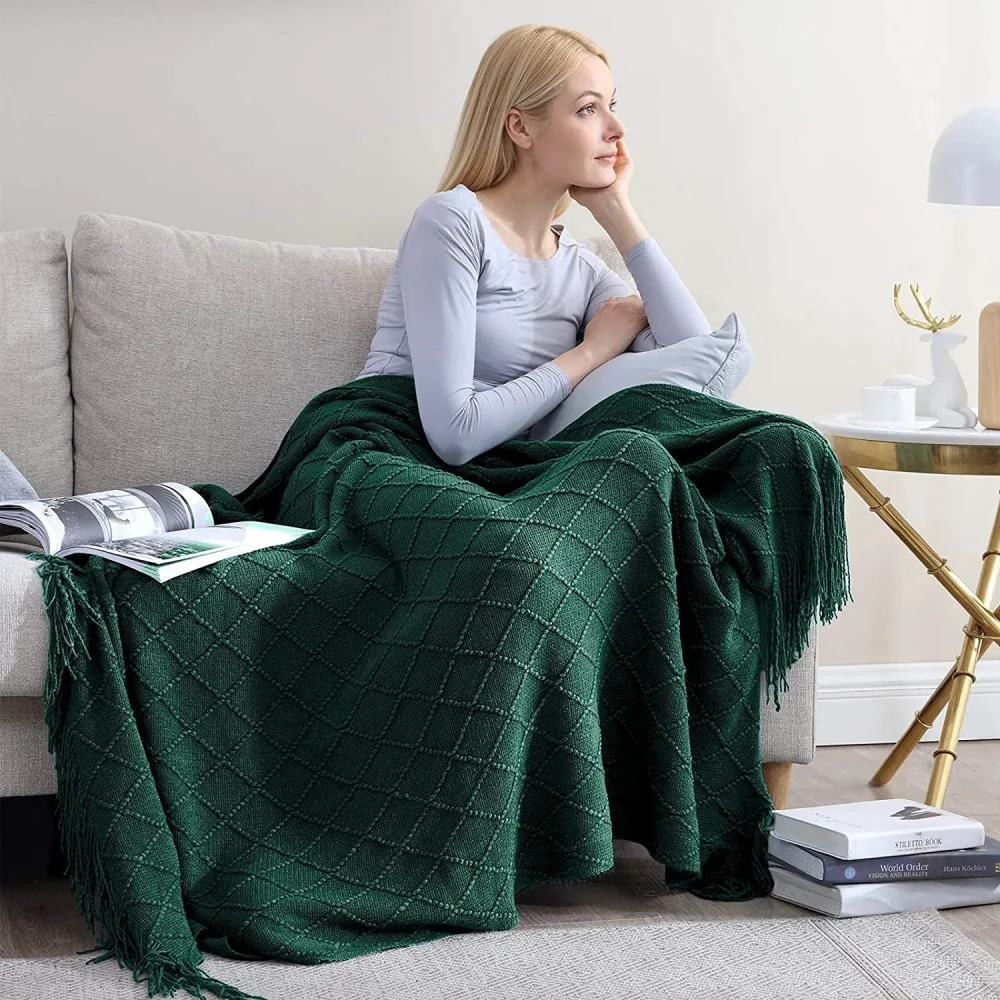 Chritmas Green Blankets Large Knitted Tassel Throw for Bed Chair Sofa Couch Cover All-Season Blanket Home Decor Soft Comfortable - Image 5