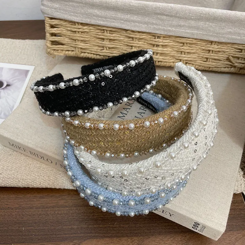 Women's Braided Hair Bands Wide Hair Bands Pearl Non-slip Hair Bands Daily Hair Accessories For Girls - Image 3