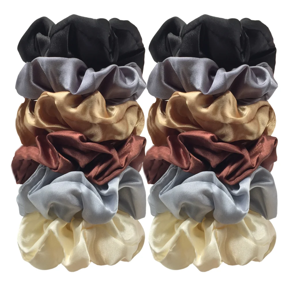 12/8pcs Premium Satin Large Intestine Hair Bands for Women Hundreds of Fabric Rubber Bands Hair Accessories