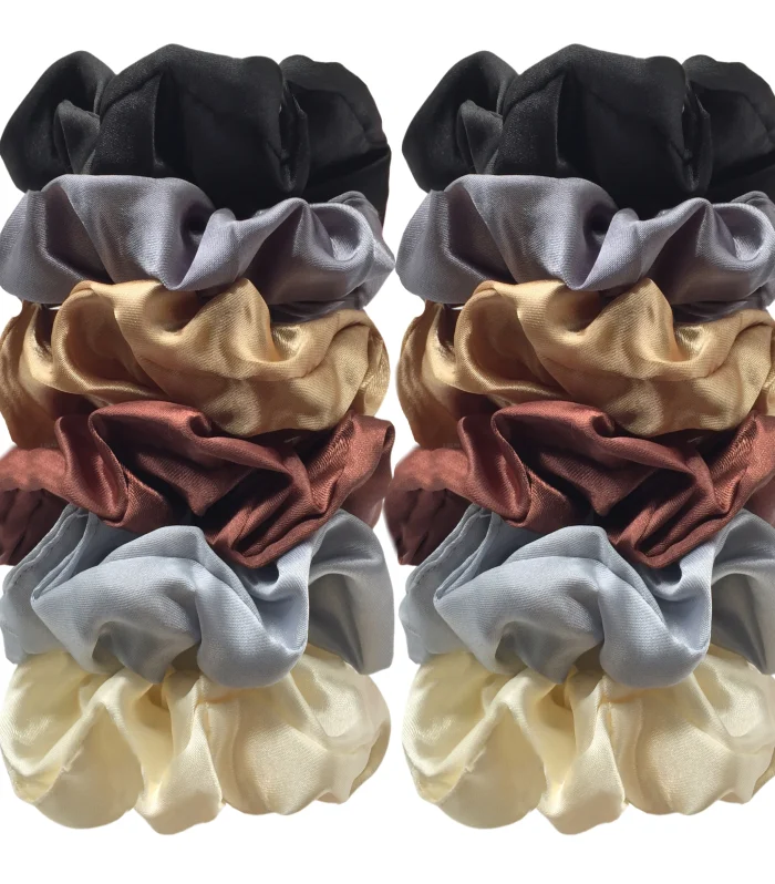 12/8pcs Premium Satin Large Intestine Hair Bands for Women Hundreds of Fabric Rubber Bands Hair Accessories