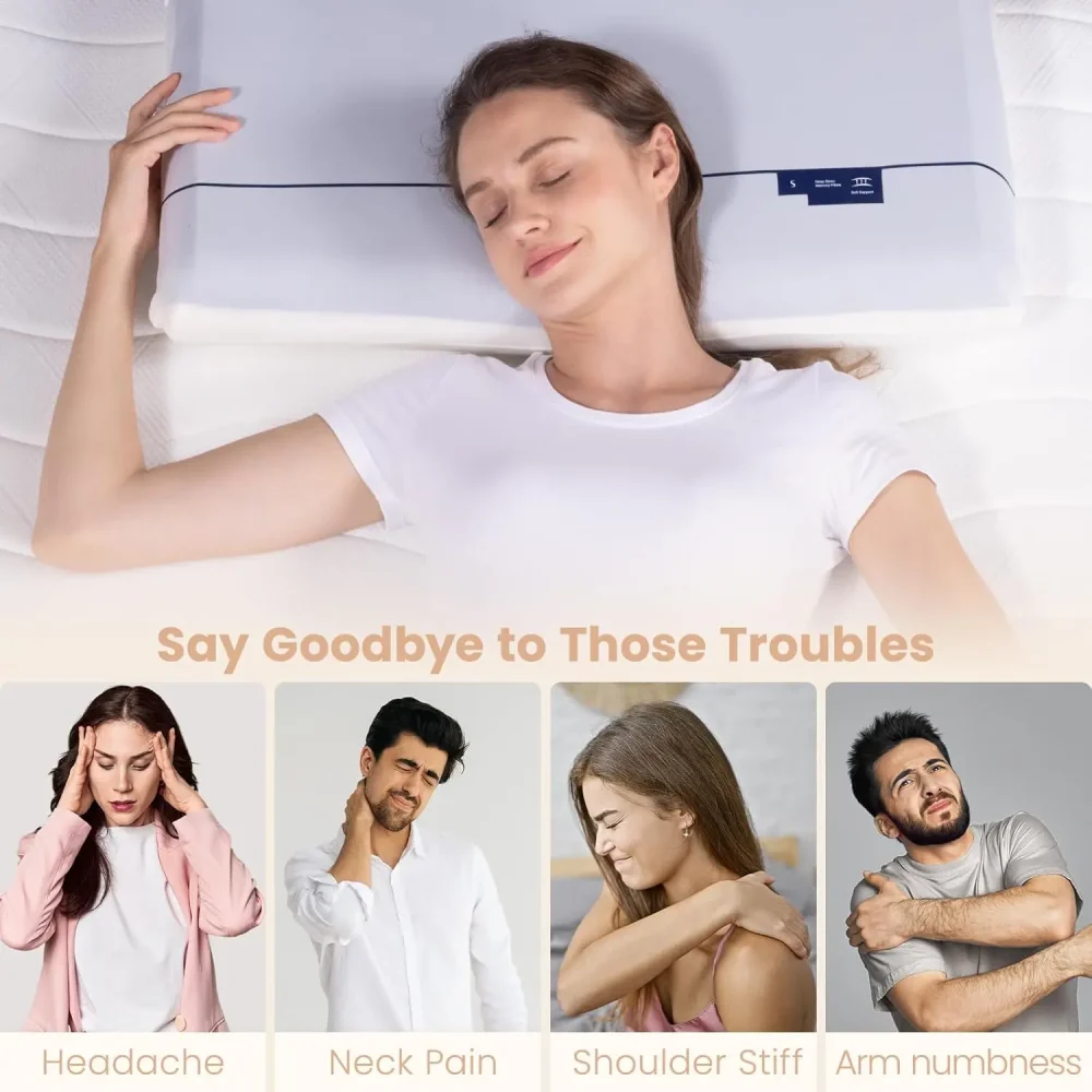 Cooling Memory Foam Pillows,Cervical Neck Pillow for Neck Pain Relief,Soft and Cooling for Back Side Sleeper Pillow - Two-Sided - Image 6