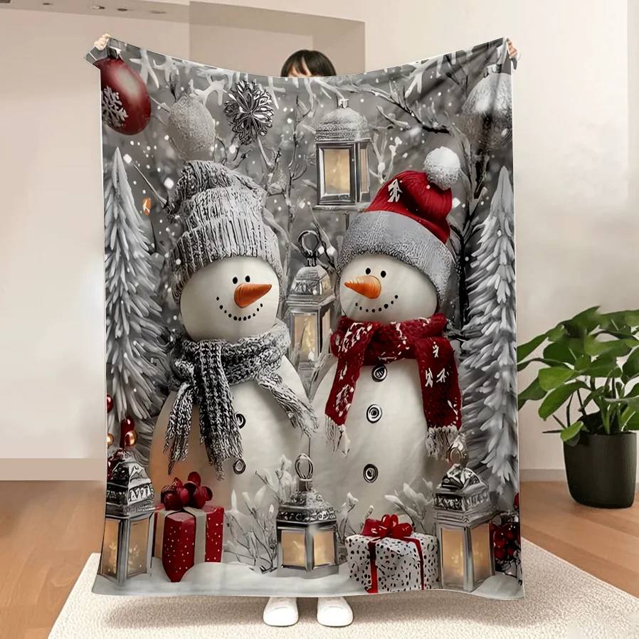 1pc Cozy Christmas Snowman Blanket - Lightweight, All-Season Knit Fleece for Sofa, Bed, Trave,Ideal Gift for Family and Friends - Image 4