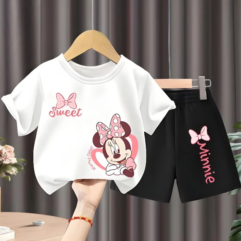 Children's T Shirt and Shorts Two Piece Set Girls O Neck Short Sleeve Top Suit Kids Casual Outfits Summer Breathable Shorts Sets - Image 2