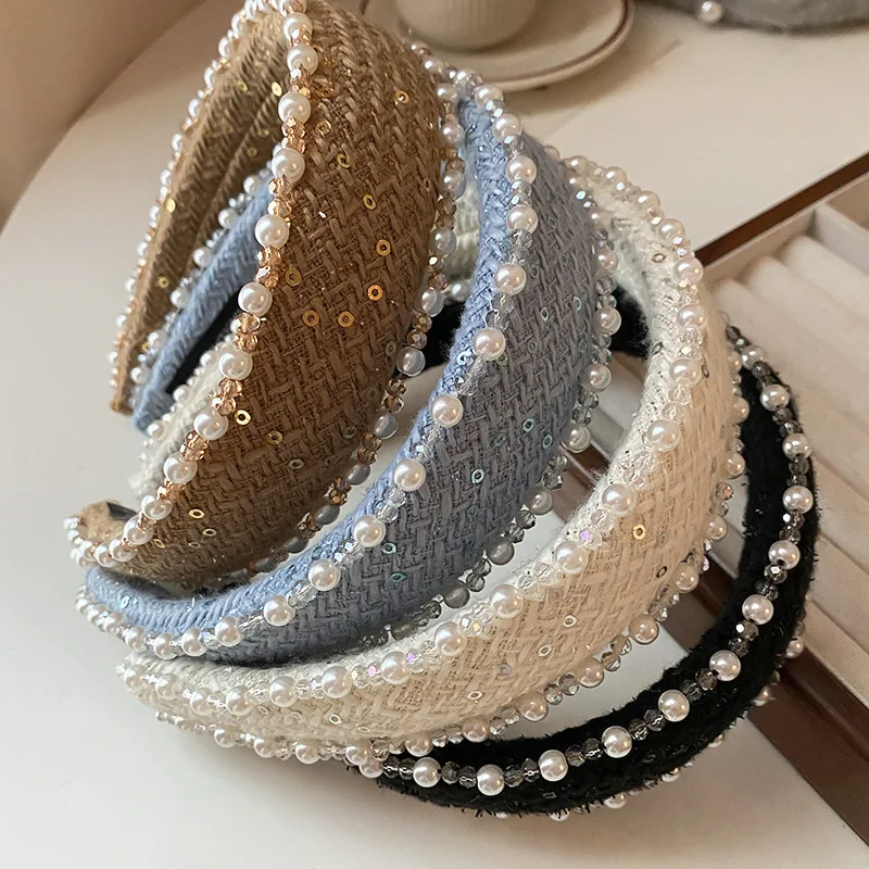 Women's Braided Hair Bands Wide Hair Bands Pearl Non-slip Hair Bands Daily Hair Accessories For Girls - Image 2