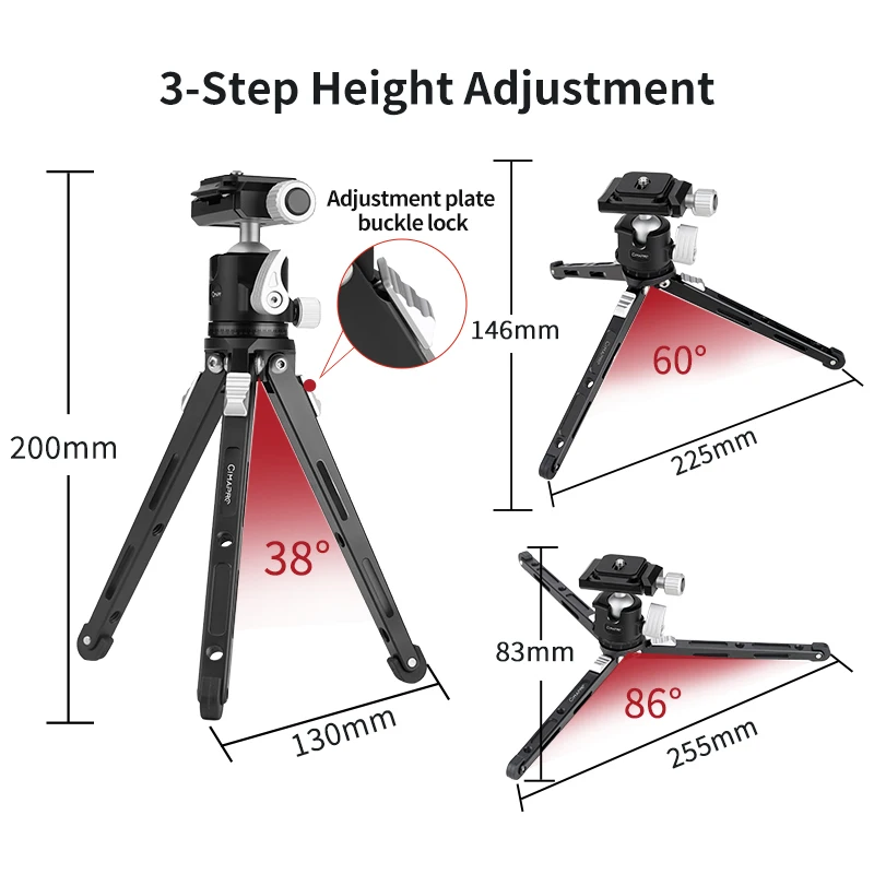 XILETU Mini Tripod with Arca Swiss Ball Head & Cold Shoe, Metal Handheld Selfie Stick for Phone Camera, 3KG Load for Live Vlog - Image 4