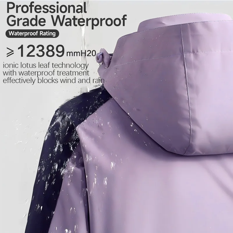 Women Outdoor Casual Waterproof Jacket Autumn Winter Warm Inner Lining 3 In 1 Coat Hiking Windproof Detachable Hat Outerwear - Image 3
