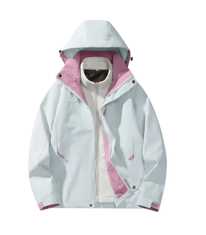 Women Fashion 3 In 1 Fleece Jacket Autumn Winter Warm Inner Lining Outerwear Outdoor Hiking Camping Sports Detachable Hat Coat
