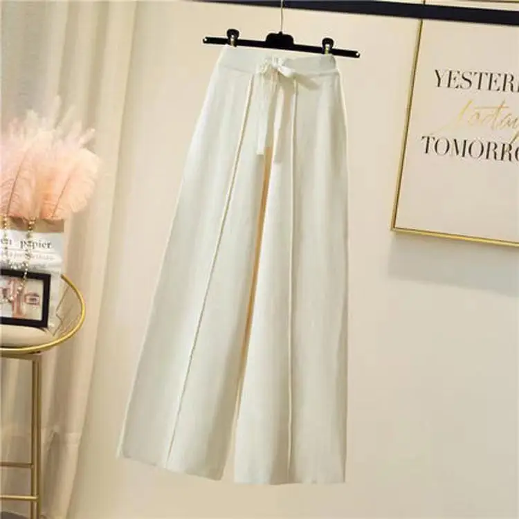 Knitted pants women spring and autumn high waist elastic drape drawstring loose casual mopping pants straight wide leg pants - Image 2