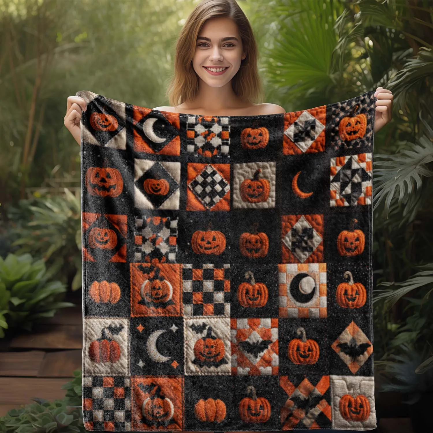 1pc Halloween Plaid Pumpkin Moon Print Flannel Blanket - Warm, Soft & Cozy Throw for Sofa, Bed, Car, Office, Camping & Travel - Image 4