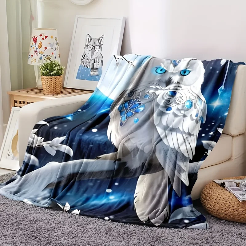 Cozy Owl Print Flannel Throw Blanket - Machine Washable, Soft & Versatile for All Seasons, Perfect for Naps and Sofa Comfort - Image 4