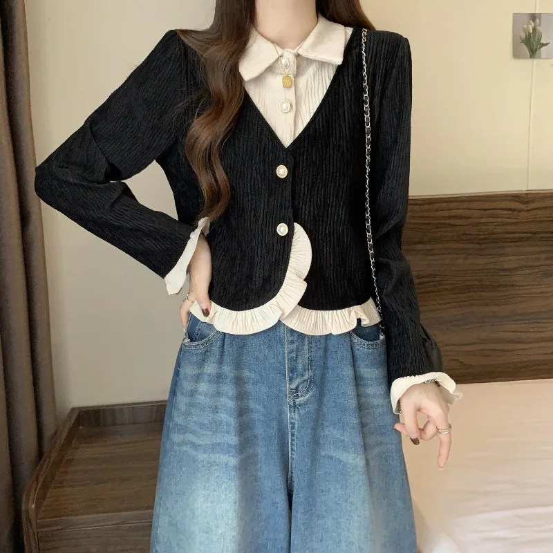 Corduroy Woman Top Tall Full Long Sleeve Aesthetic Elegant Chic Streetwear Clothing Sales Shirts & Blouses for Women Button Up - Image 4