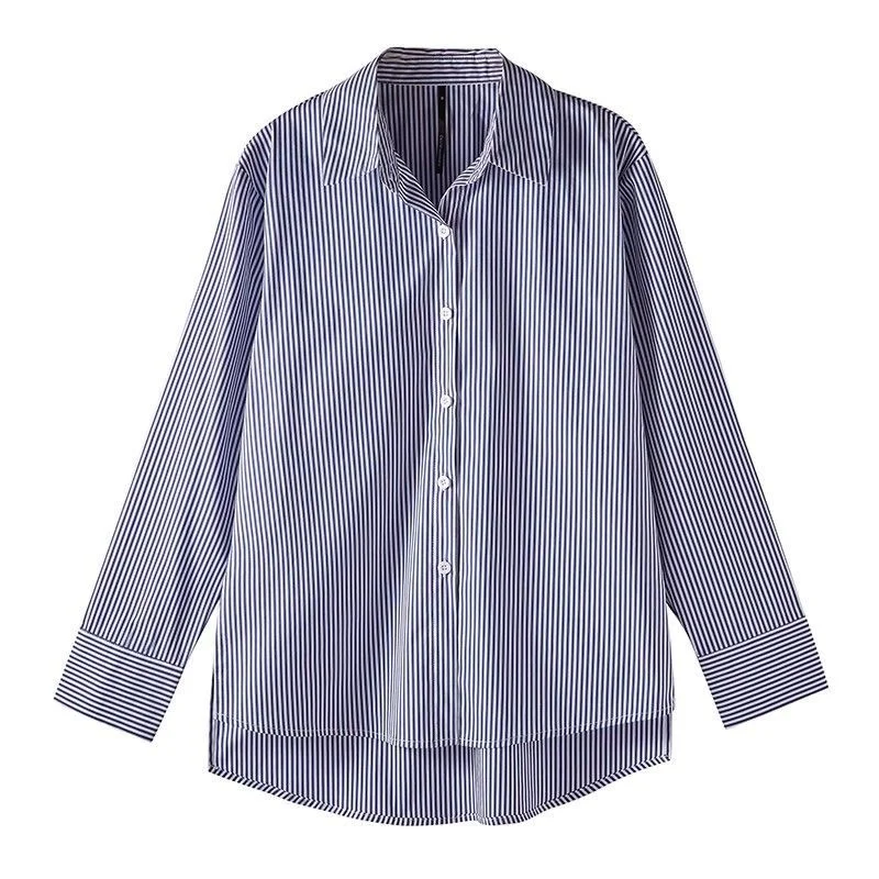 Classic Striped Woman Spring Autumn Blouses Shirt Lady Long Lantern Sleeve Stand Collar Loose Blusas Tops - Image 5
