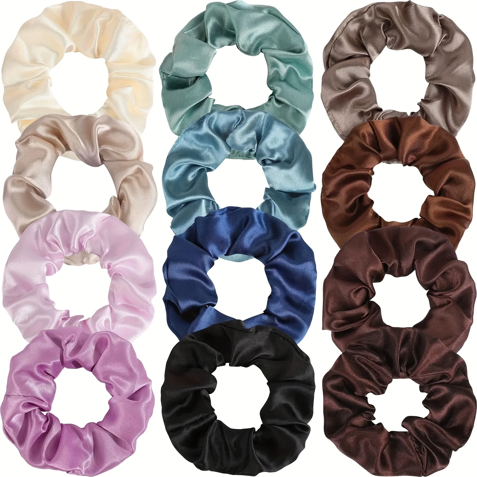 12/8pcs Premium Satin Large Intestine Hair Bands for Women Hundreds of Fabric Rubber Bands Hair Accessories - Image 6