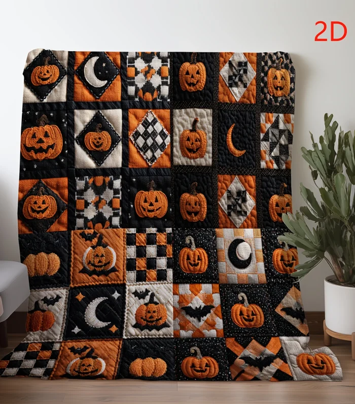 1pc Halloween Plaid Pumpkin Moon Print Flannel Blanket - Warm, Soft & Cozy Throw for Sofa, Bed, Car, Office, Camping & Travel