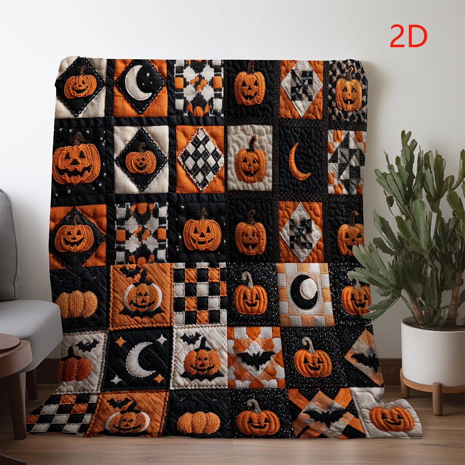 1pc Halloween Plaid Pumpkin Moon Print Flannel Blanket - Warm, Soft & Cozy Throw for Sofa, Bed, Car, Office, Camping & Travel