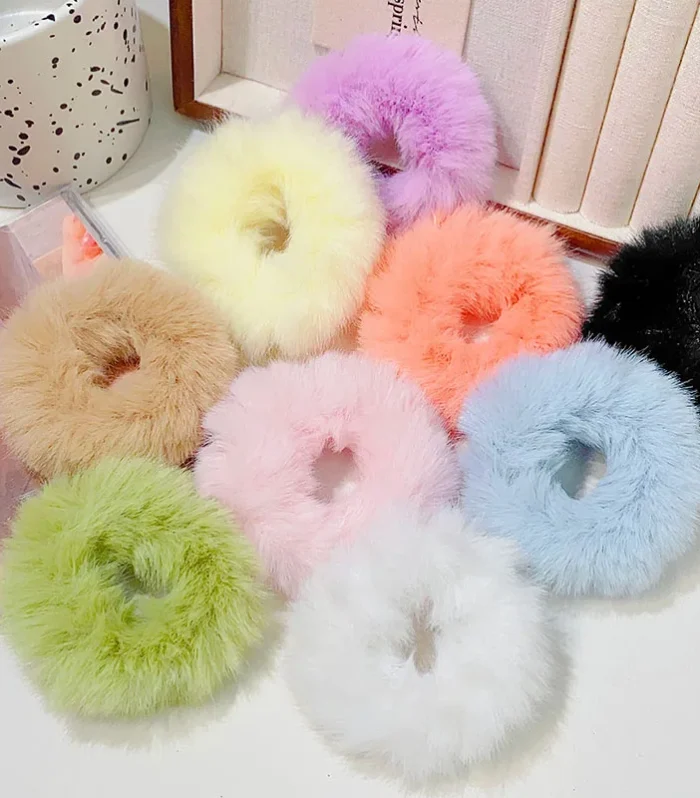 New Colorful Fluffy Hair Band For Women Girls Ponytail Holder Hair Tie Plush Scrunchie Rubber Band Fashion Hair Accessories