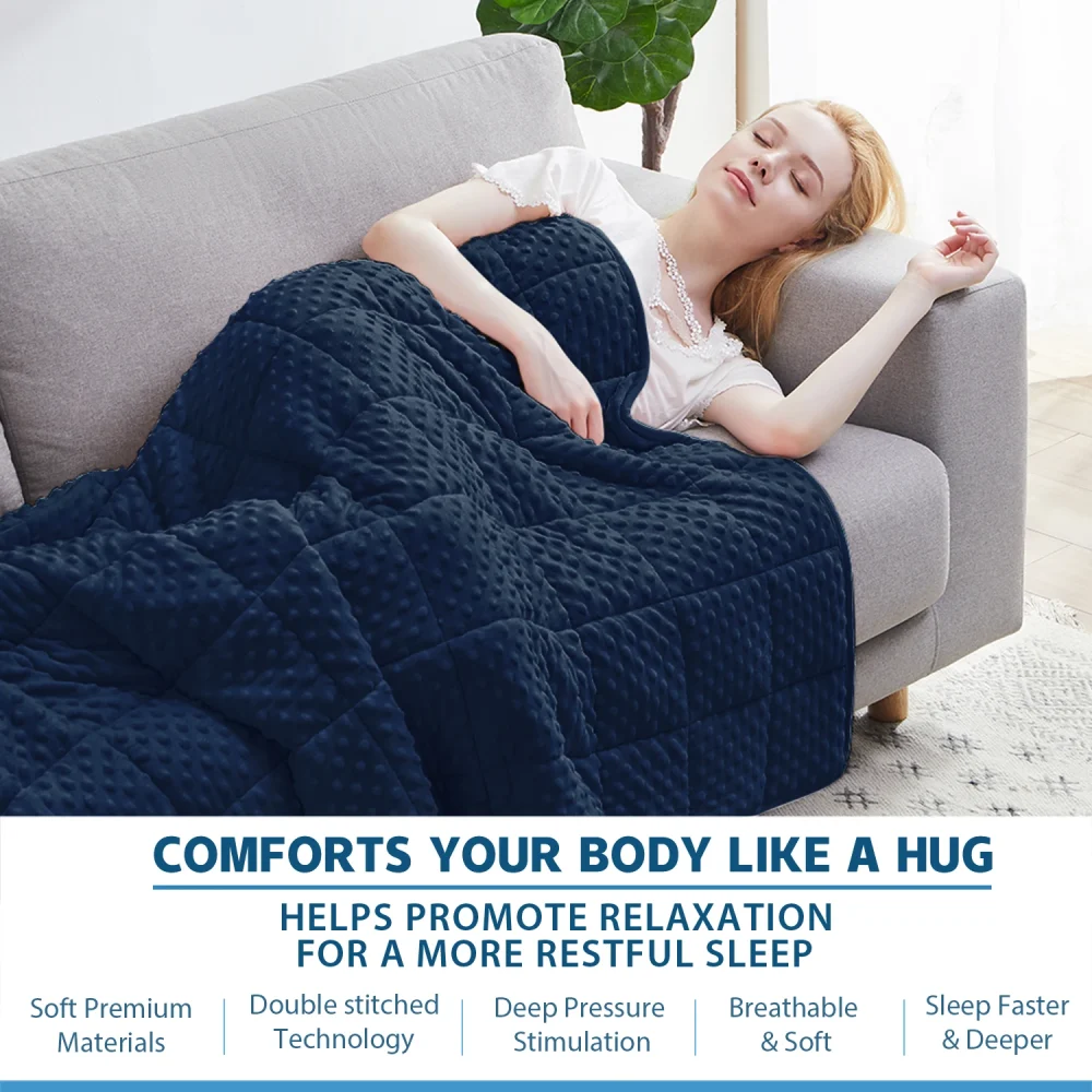 Navy Blue Thick All Season Bed Blankets for Sofa Single Double Couple Soft Minky Weighted Throw Heavy Blanket with Premium Glass - Image 4