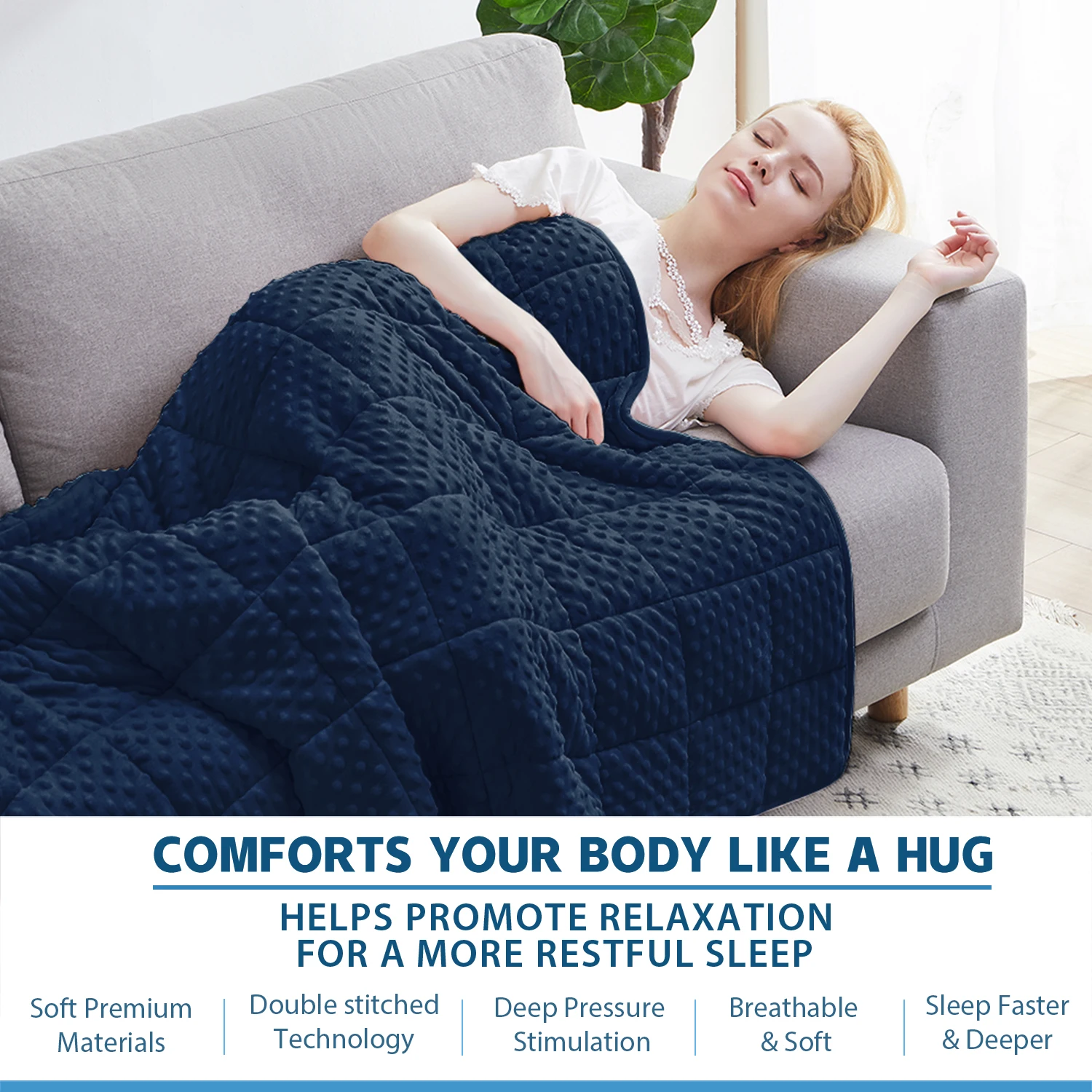 Navy Blue Thick All Season Bed Blankets for Sofa Single Double Couple Soft Minky Weighted Throw Heavy Blanket with Premium Glass - Image 4