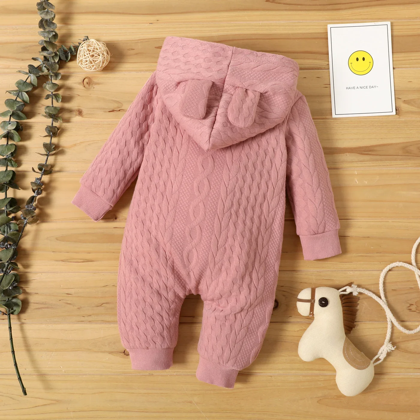0-18 Month Newborn Baby Romper Boys Girls Cute Ears Solid Hooded Long Sleeve Baby Bodysuit Clothes Infant Autumn&Winter Costumes - Image 5