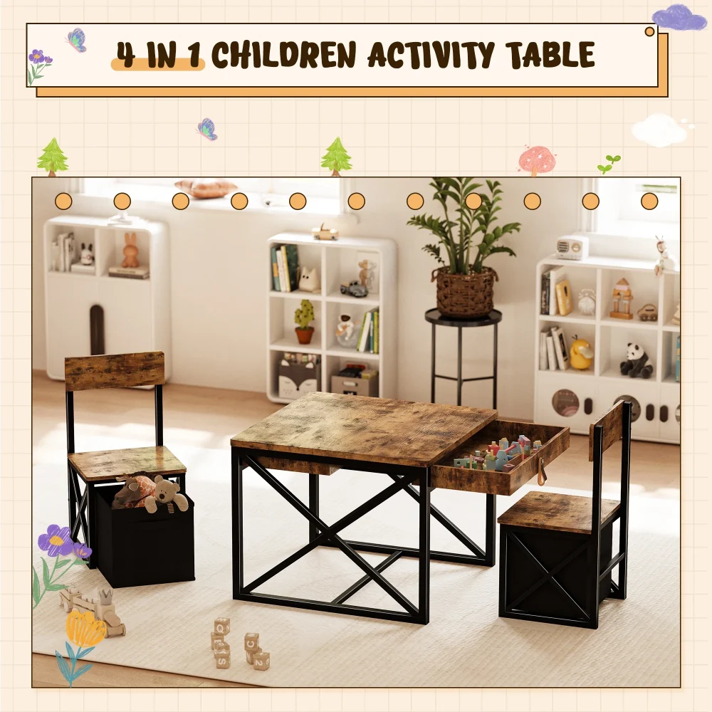 4-in-1 Kids Table and Chairs Set with Storage, Toddler Activity Desk for Crafts, Drawing, Reading – Ideal Children’s Furniture f - Image 4