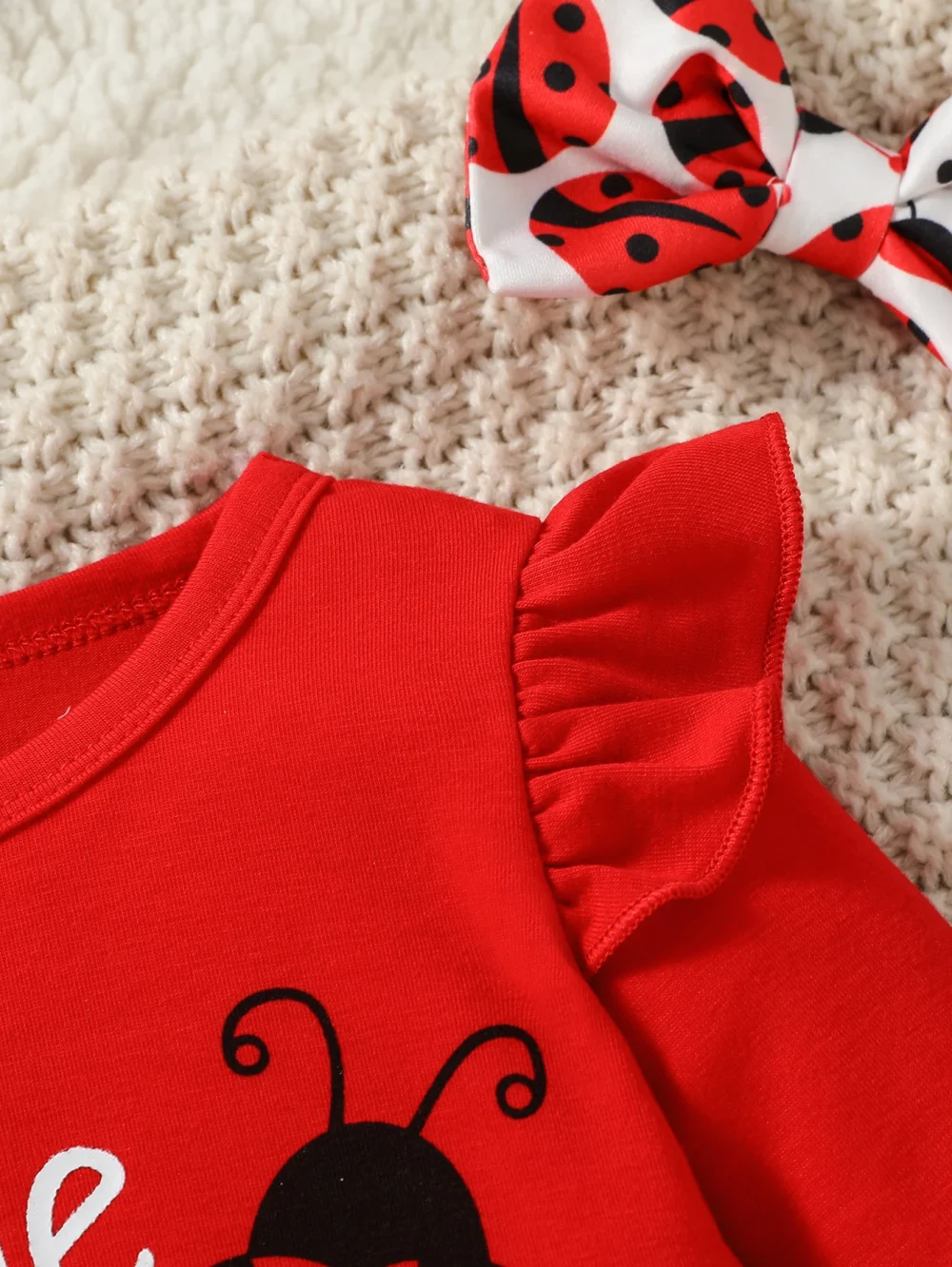 3-28M Baby Girl Fashion Clothes Infant Long Sleeve Cartoon Ladybird Bodysuit +Pant Set+Headband 3PCS - Image 4