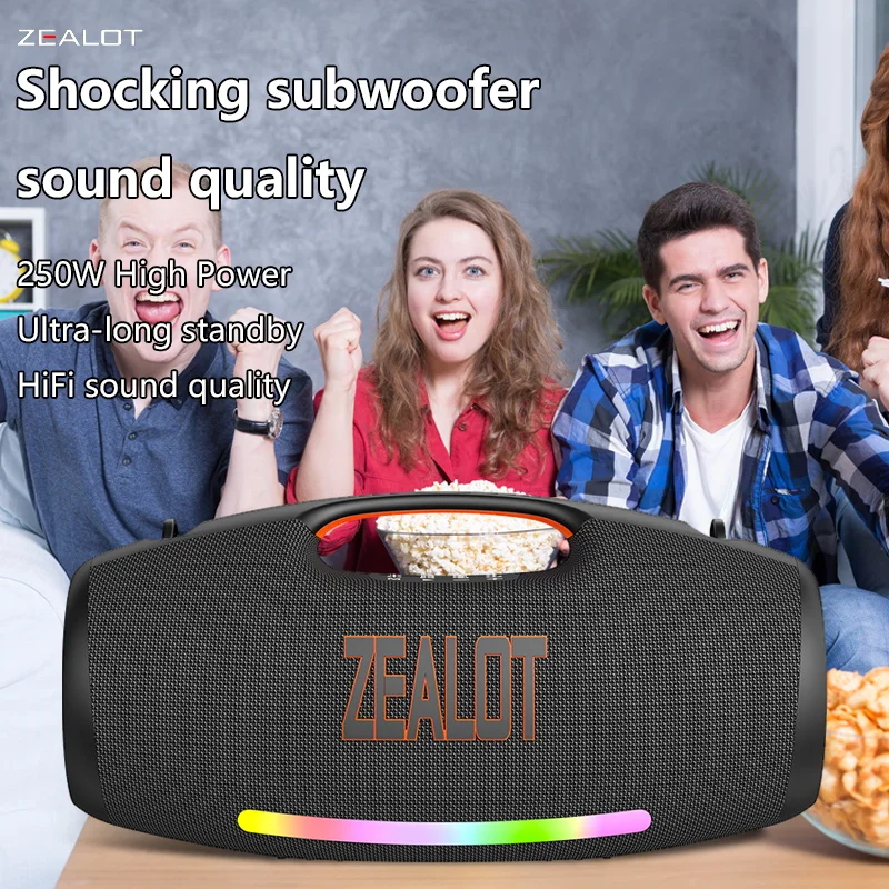 Zealot S89 250W Portable Bluetooth Speaker High Volume Waterproof 48000mAh Wireless TWS Subwoofer Suporrt USB/TF/AUX RGB light. - Image 6