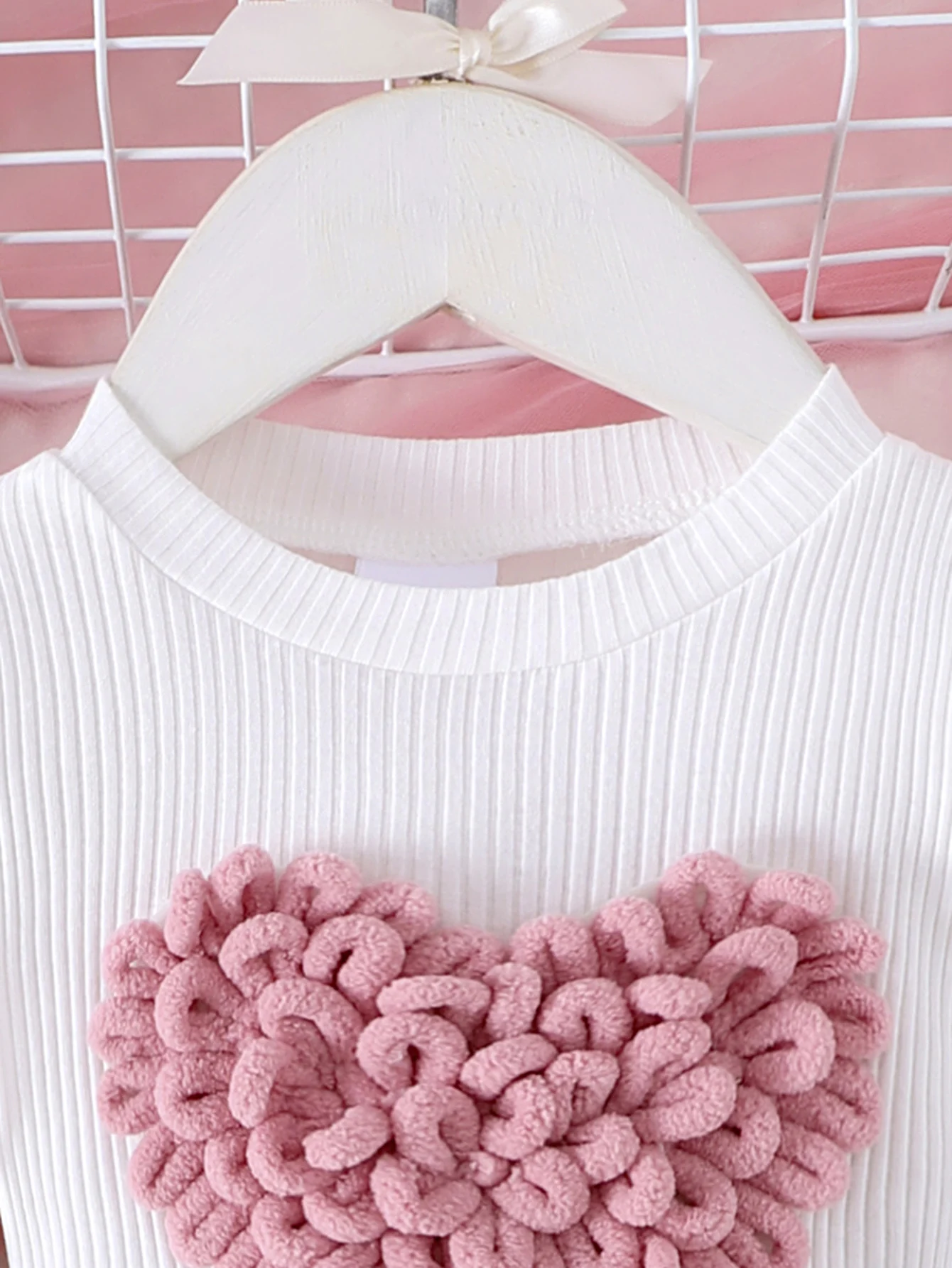 2PCS Winter New Style For 0-3 Year Old Girls, Comfortable Sweet And Cute Bubble Sleeves, Love Chapter Top + Pink Short Skirt Set - Image 3