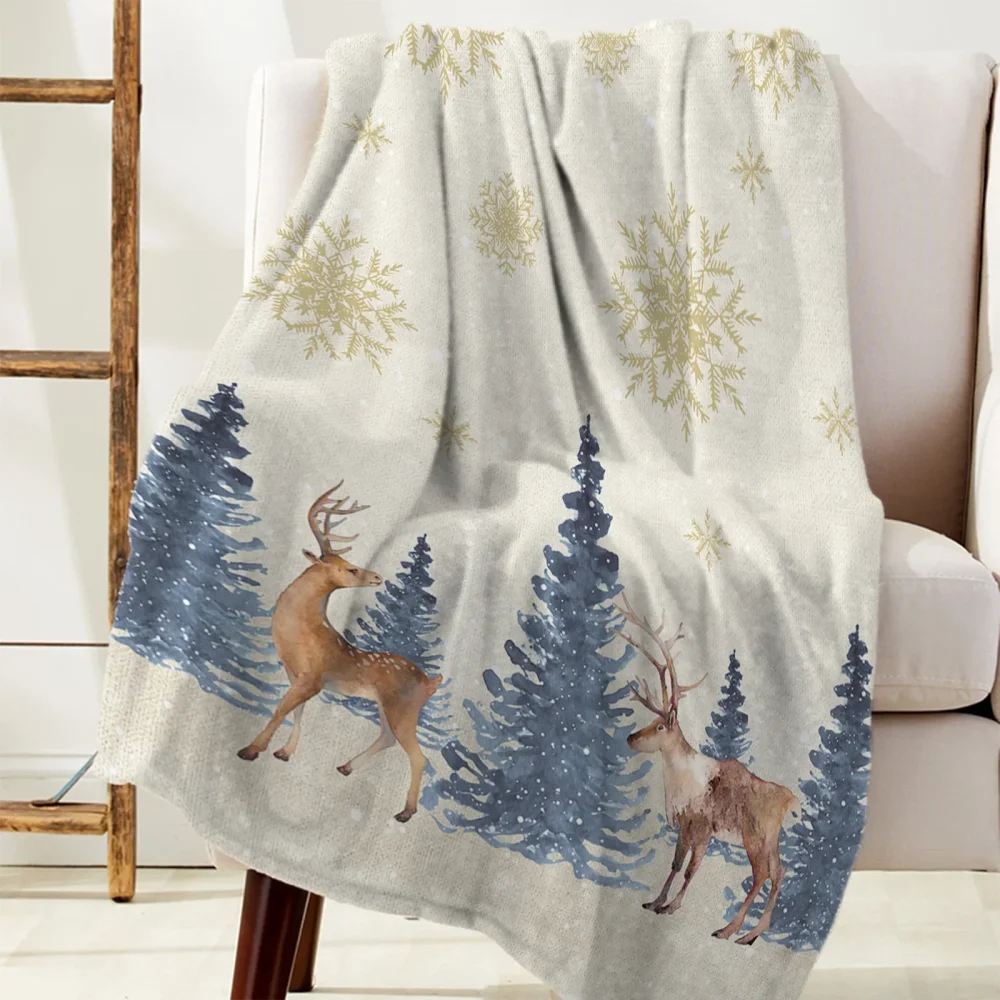 Throw Blanket Christmas Snowflake Elk Blanket Soft Comfortable Plush Blankets Warm Sofa Bed Sheets - Image 5