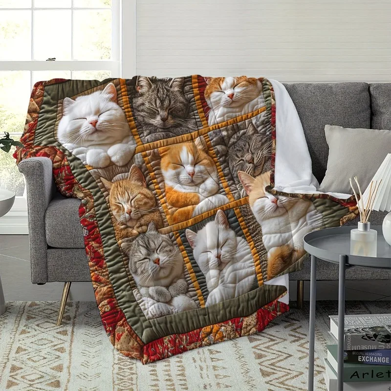 Bohemian Style Cat-Themed Flannel Blanket | Multi-Color Polyester Throw for Ideal for Sofa Naps Perfect Gift for Cat Lovers - Image 2