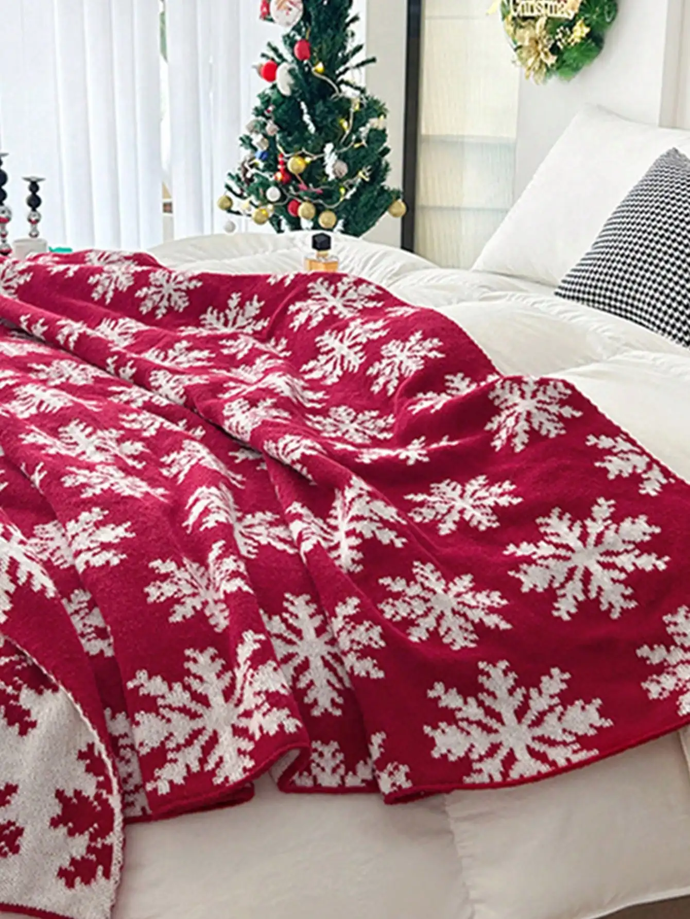Christmas reindeer pattern knitted blanket Nordic rectangular jacquard blanket holiday decoration blanket bedroom living room - Image 5