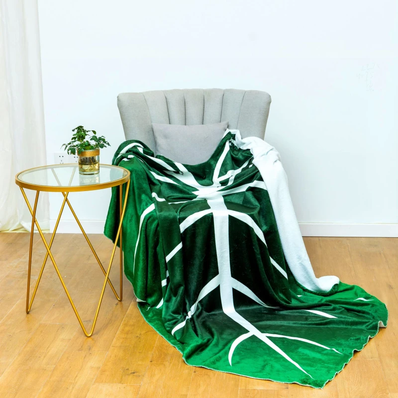 Large Leaf Blanket Soft Printed Green Leaves Flannel Leaf Shaped Blankets Beds Sofa Fleece Cozy Beach Blanket Birthday Gift - Image 3