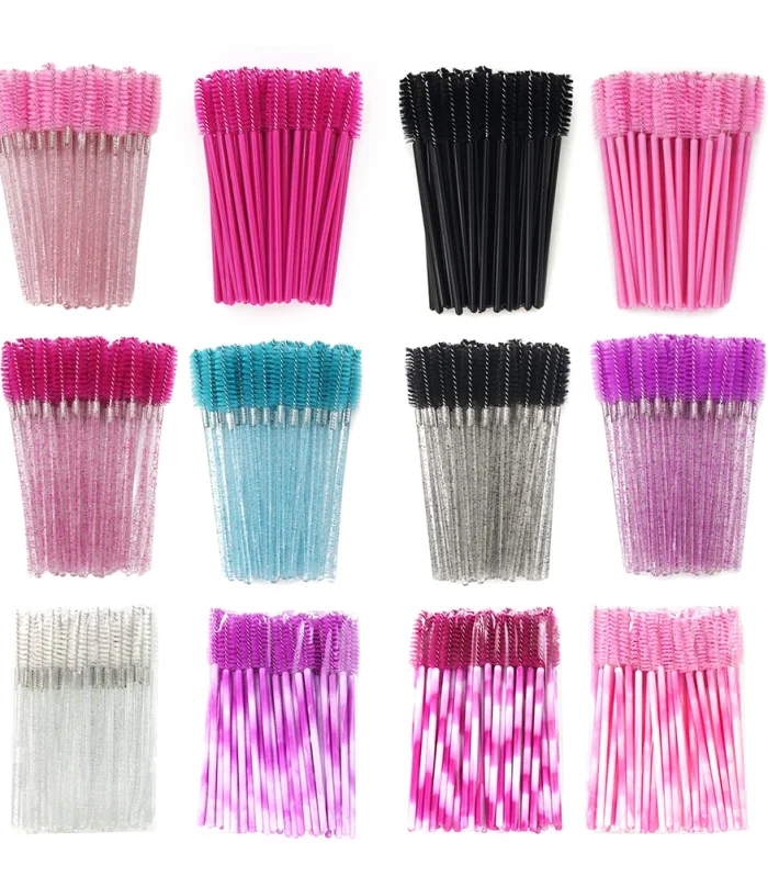 ANNAFRIS 50Pcs Disposable Eyelash Brush Soft Head Crystal Eyebrow Brush Lash Extension Brush Mascara Wand Makeup Tool
