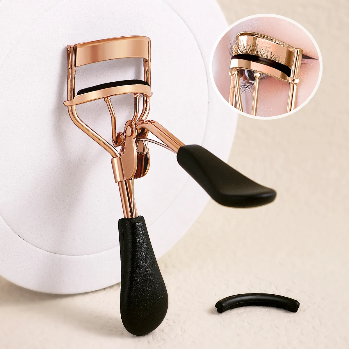 Portable Eyelash Curler with 15 Silicone Pads and Stainless Steel Eyelash Curler, Used for Eyelash Extension and Curling Tools - Image 4